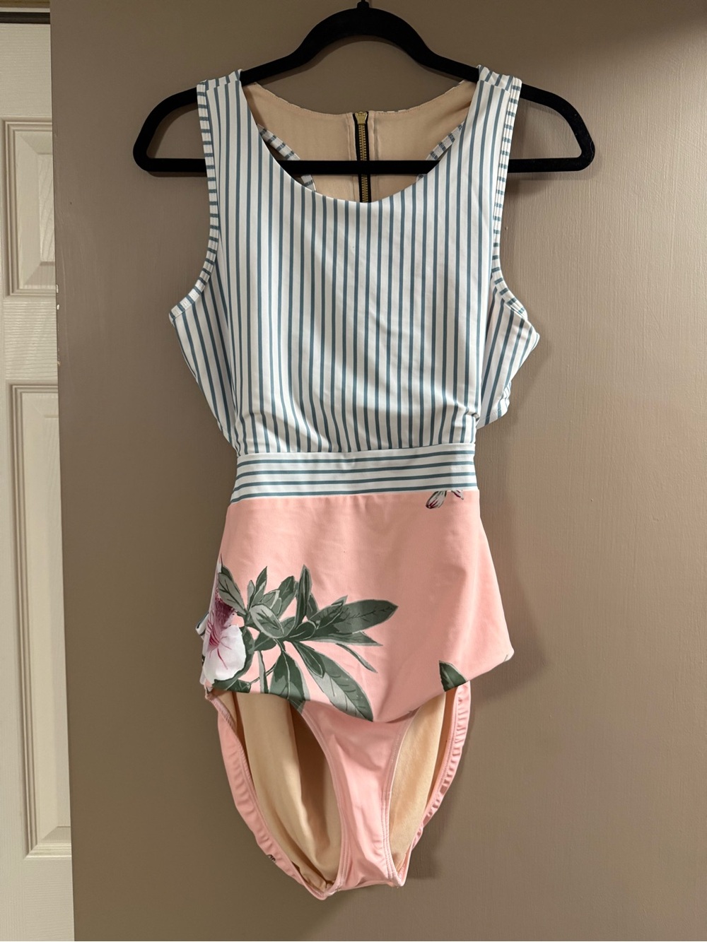 Albion Pink and White Floral-Lined Swimwear Piece